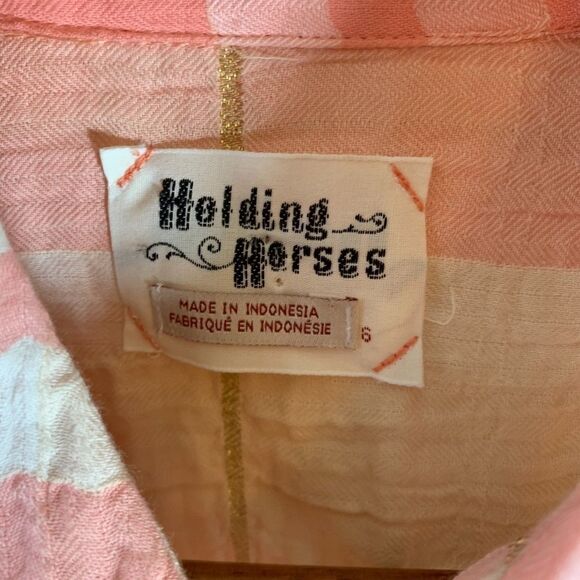 Anthro Holding Horses Pink Plaid Blouse Sz 6 - Picture 4 of 6